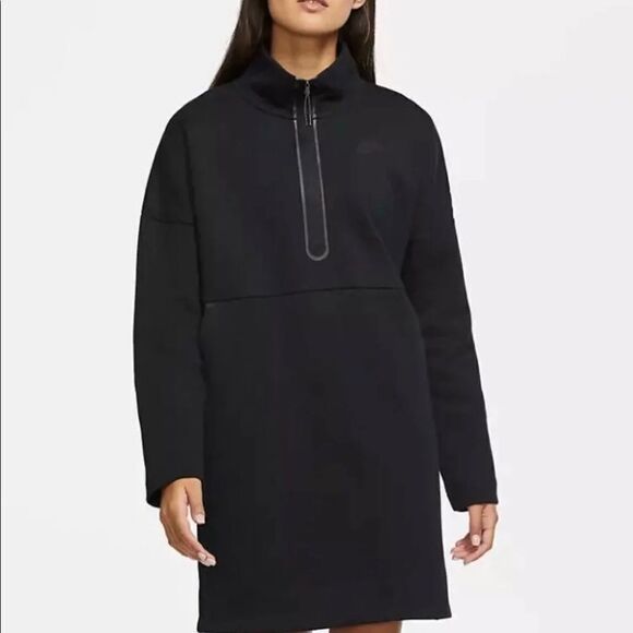 Nike Tech Fleece Black Zip Neck Dress - Picture 2 of 6